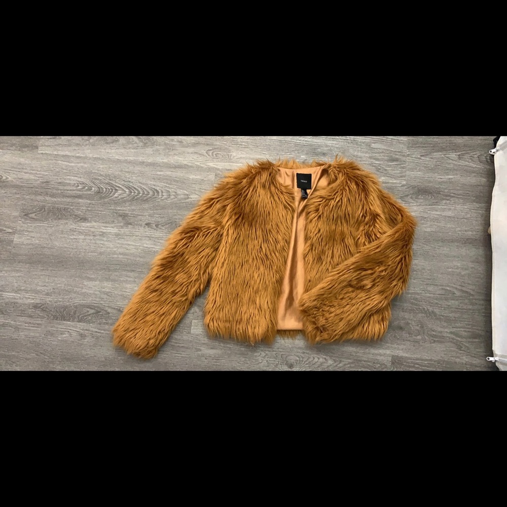 Brown tan faux fur coat jacket